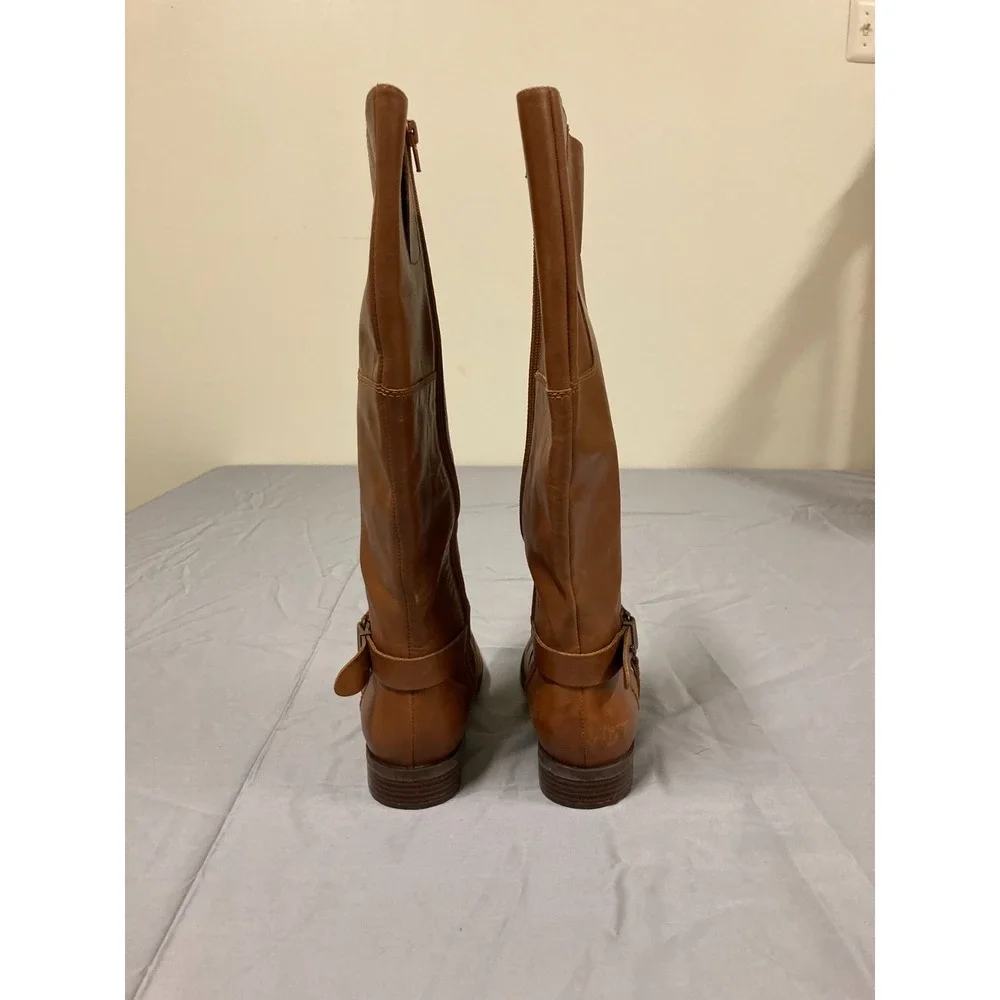 Nine West Blogger Leather Knee-High Riding Boots Women's Brown Side-Zip - 8M‎